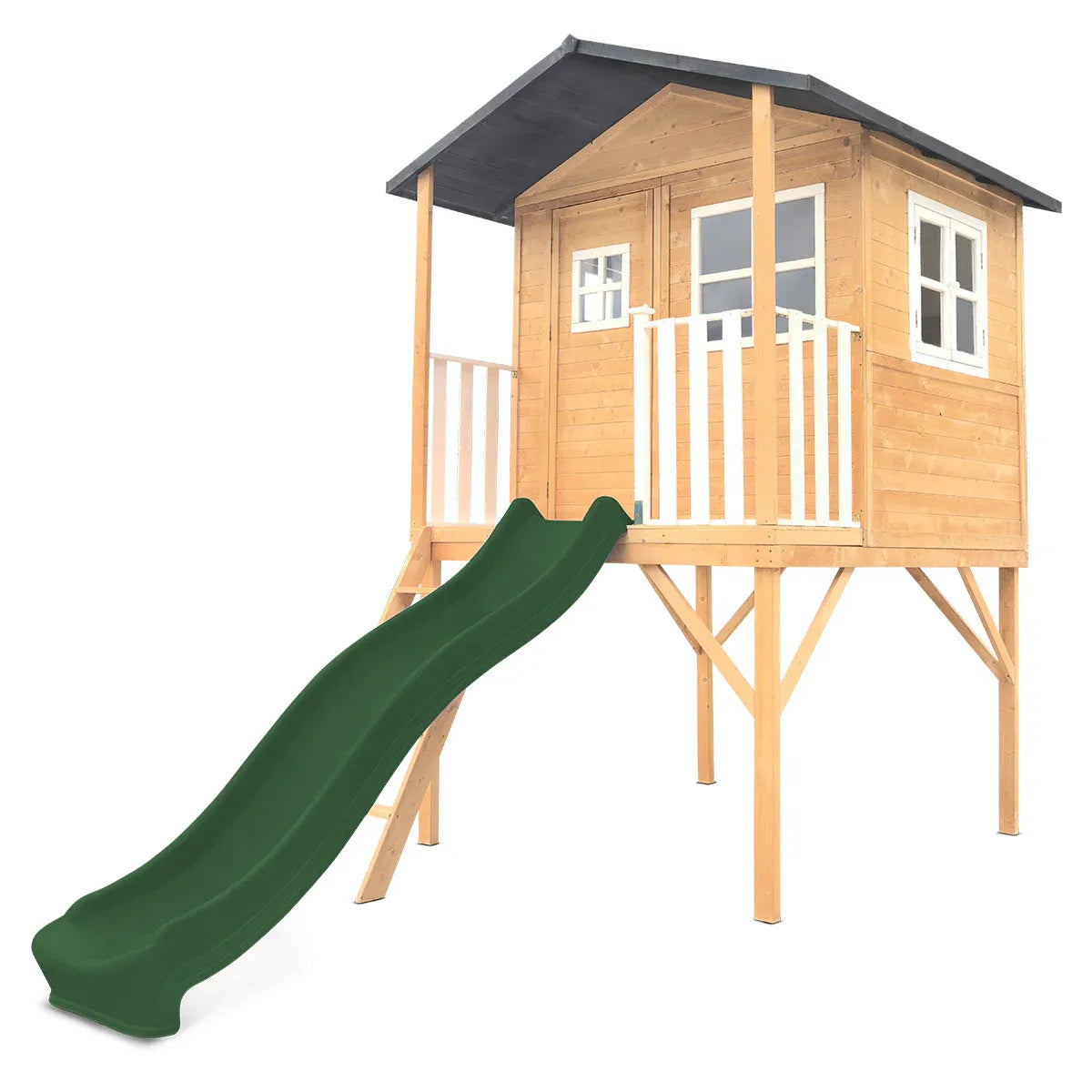 Kids Wooden Cubby House with 2.2m Slide, Green