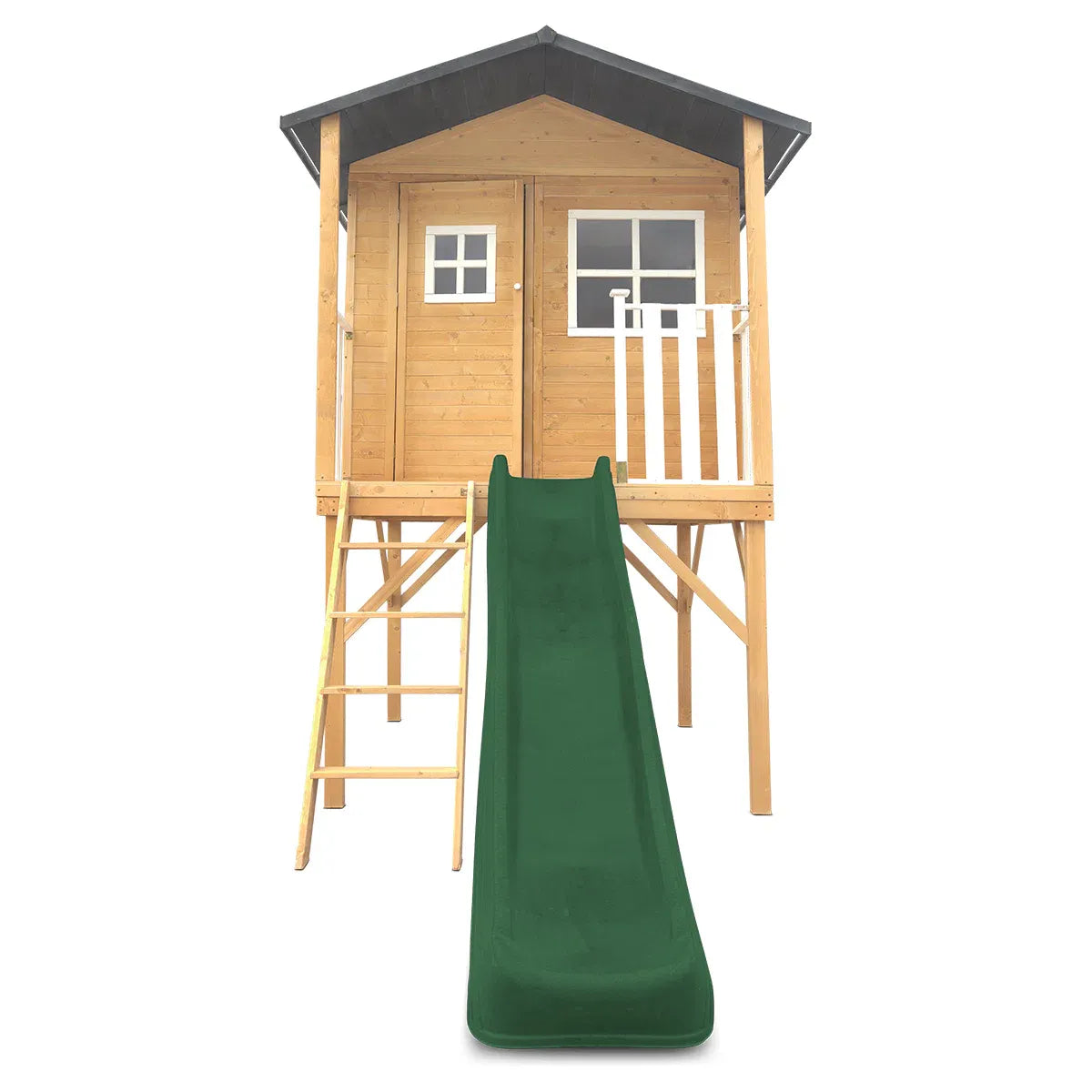 Kids Wooden Cubby House with 2.2m Slide, Green