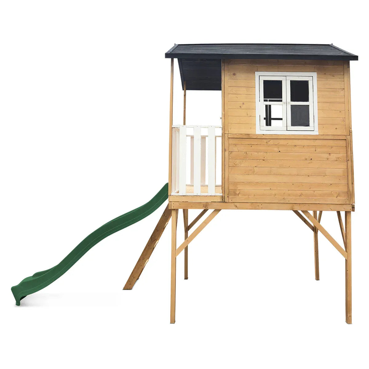 Kids Wooden Cubby House with 2.2m Slide, Green