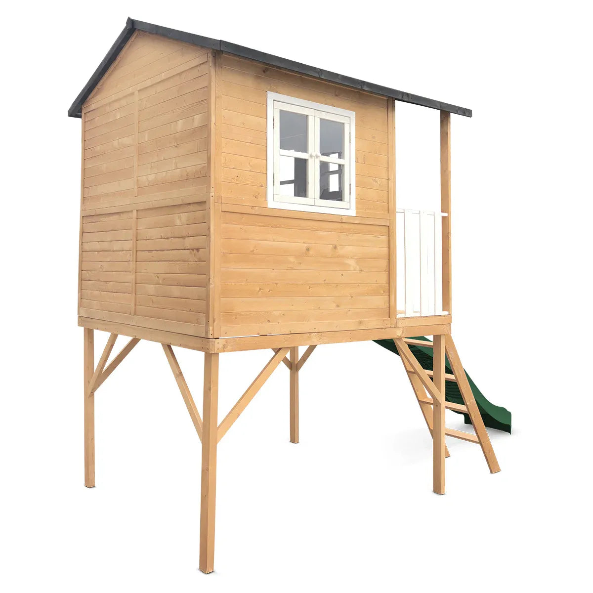 Kids Wooden Cubby House with 2.2m Slide, Green