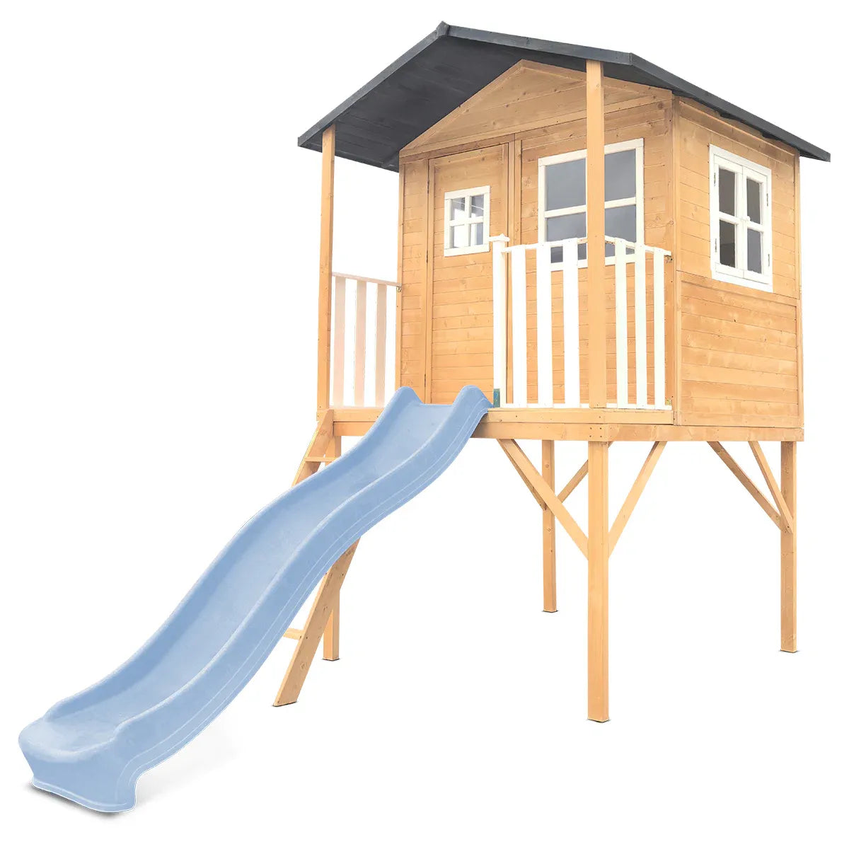 Kids Wooden Cubby House with 2.2m Slide, Pastel Blue