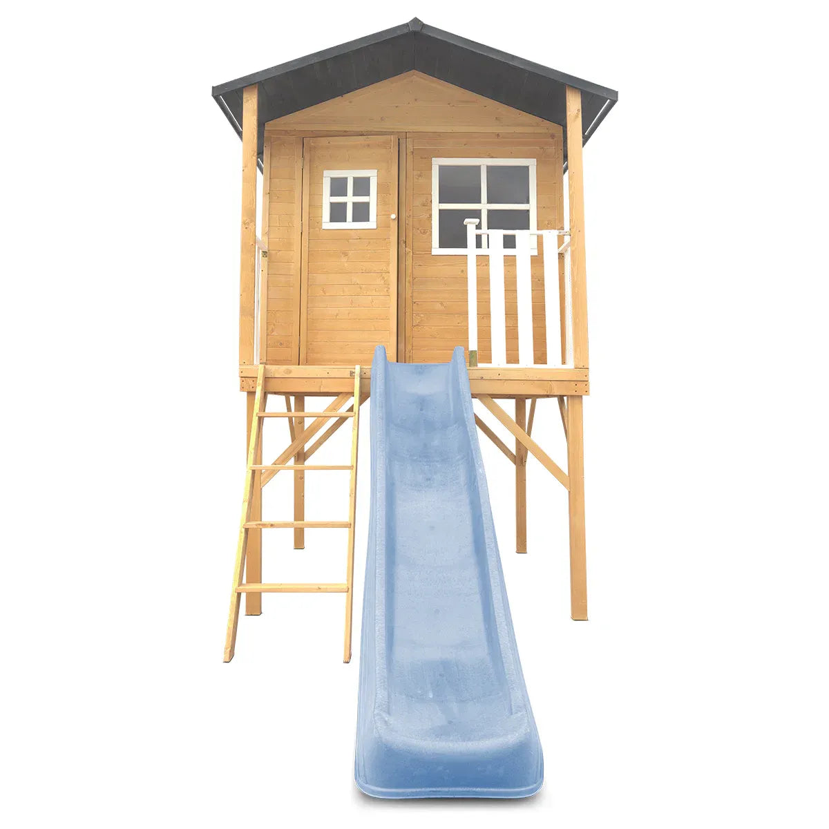 Kids Wooden Cubby House with 2.2m Slide, Pastel Blue