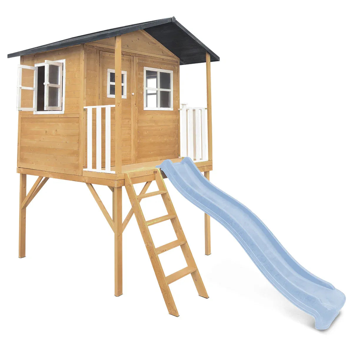 Kids Wooden Cubby House with 2.2m Slide, Pastel Blue