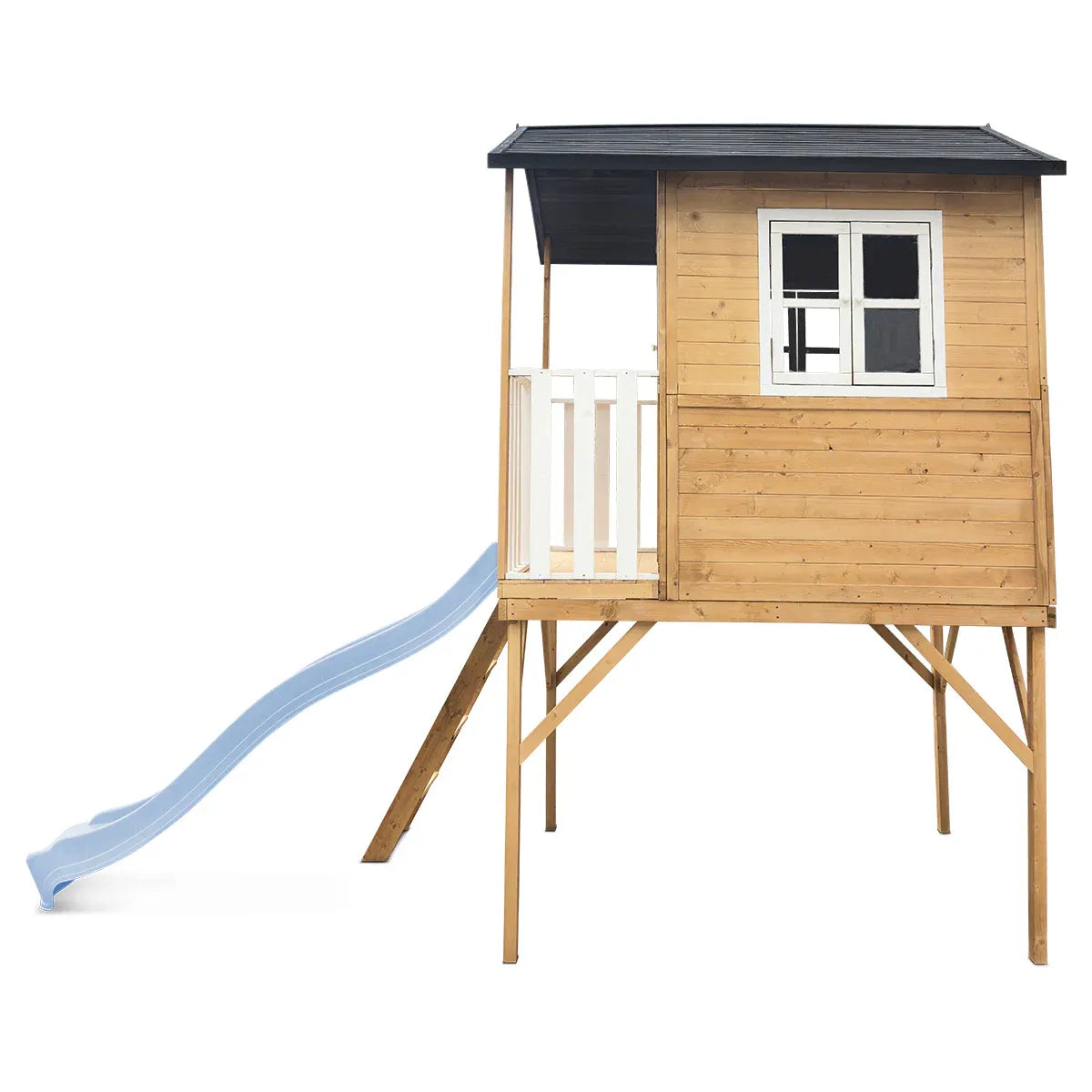 Kids Wooden Cubby House with 2.2m Slide, Pastel Blue