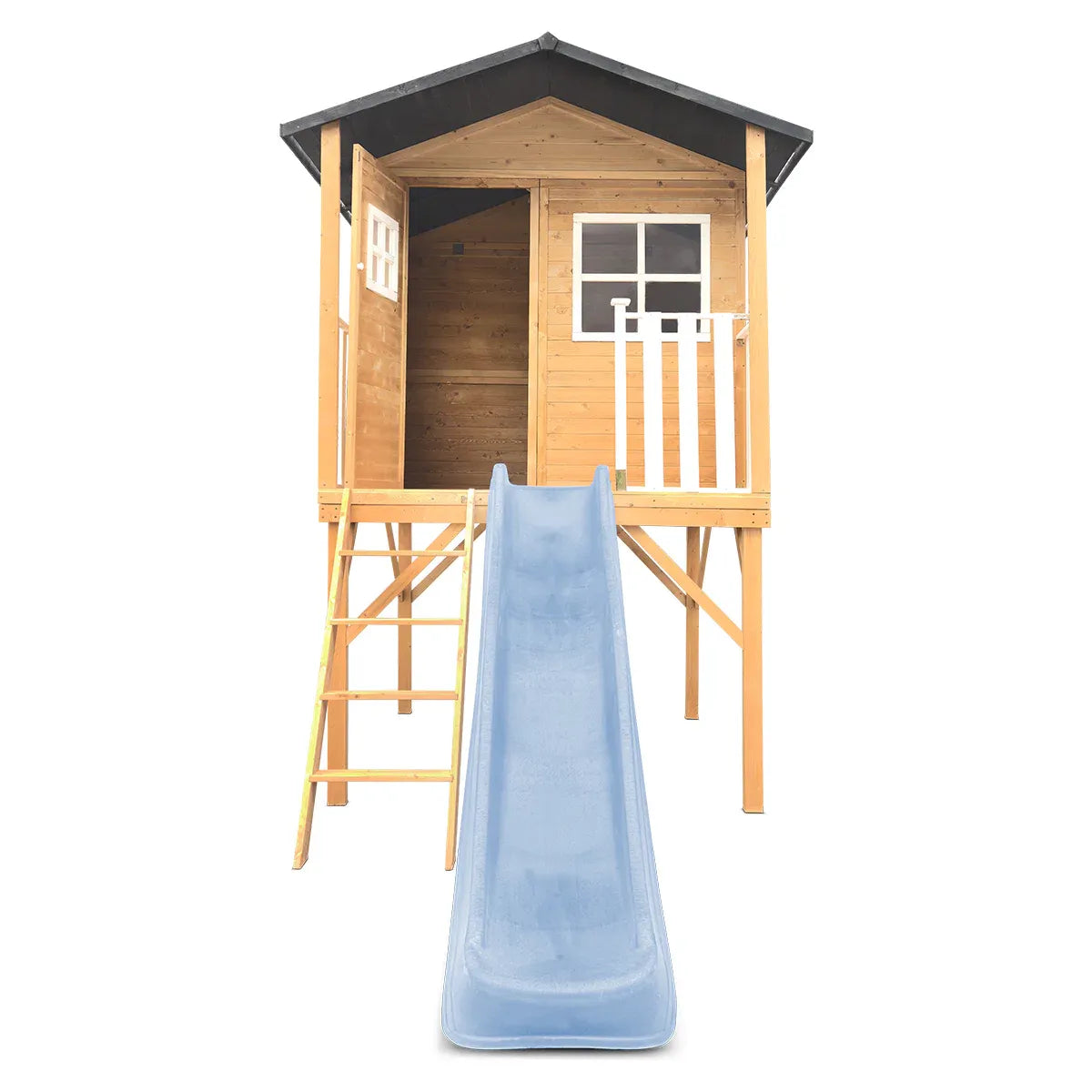 Kids Wooden Cubby House with 2.2m Slide, Pastel Blue