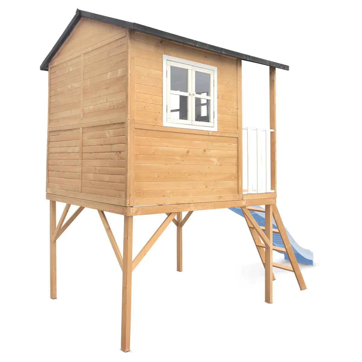 Kids Wooden Cubby House with 2.2m Slide, Pastel Blue