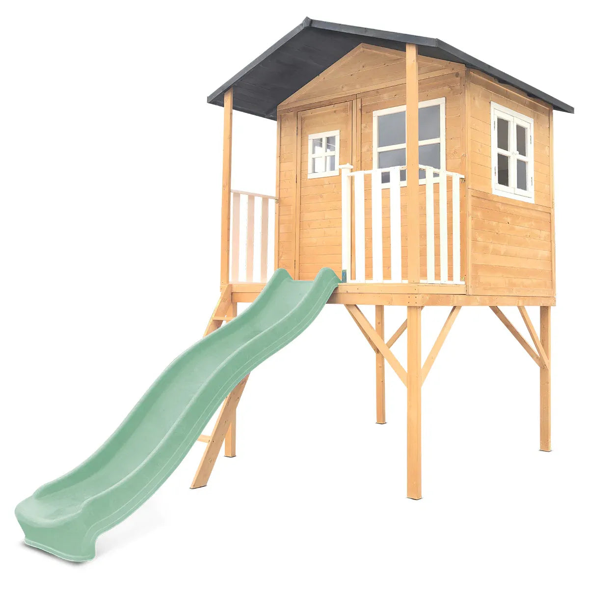 Kids Wooden Cubby House with 2.2m Slide, Pastel Green