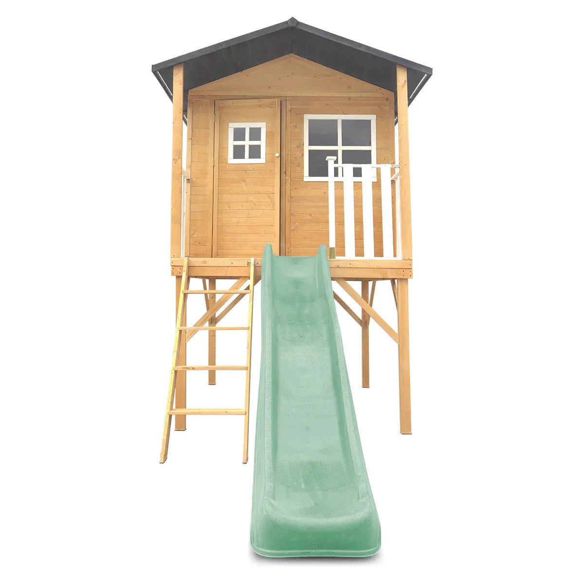 Kids Wooden Cubby House with 2.2m Slide, Pastel Green