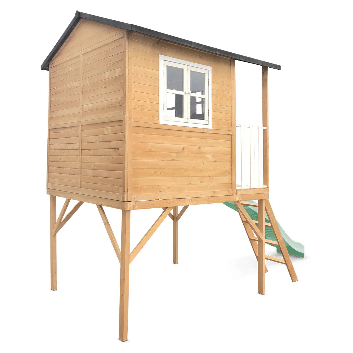Kids Wooden Cubby House with 2.2m Slide, Pastel Green