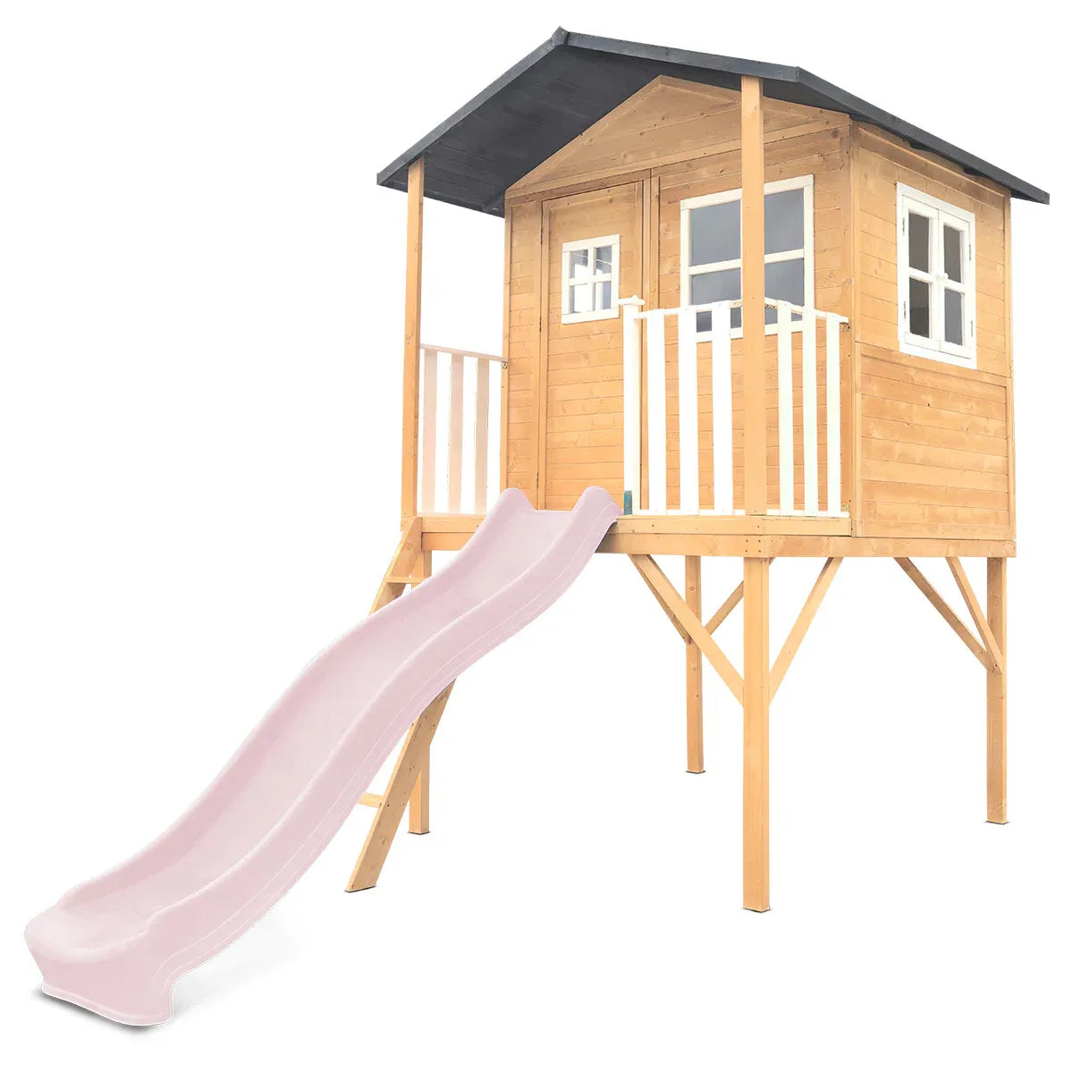 Kids Wooden Cubby House with 2.2m Slide, Pastel Pink