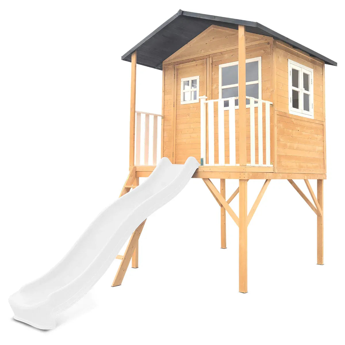 Kids Wooden Cubby House with 2.2m Slide, White