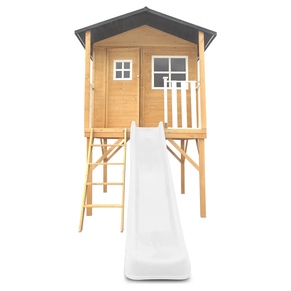 Kids Wooden Cubby House with 2.2m Slide, White