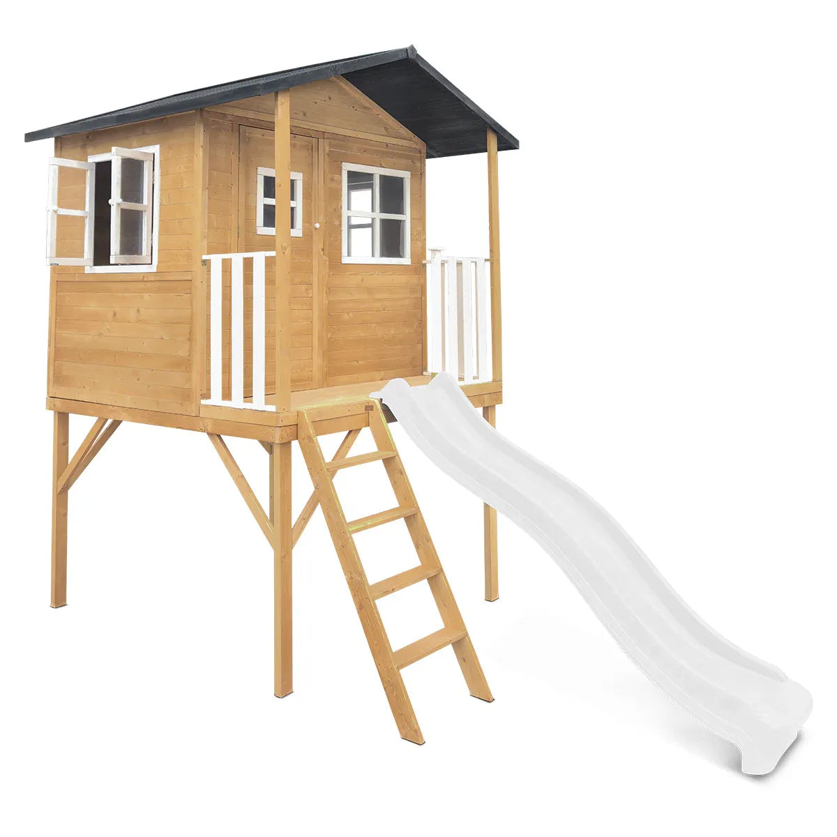 Kids Wooden Cubby House with 2.2m Slide, White