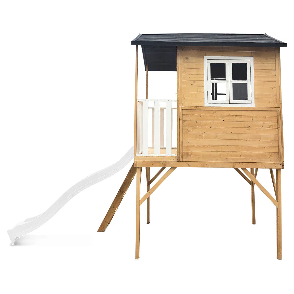 Kids Wooden Cubby House with 2.2m Slide, White