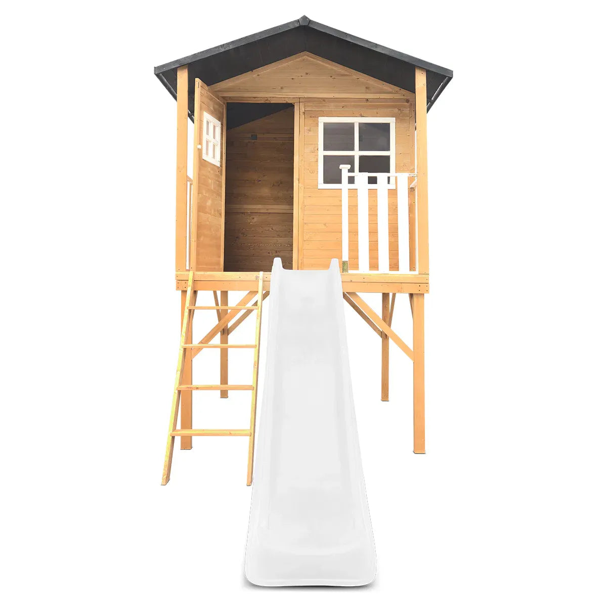 Kids Wooden Cubby House with 2.2m Slide, White