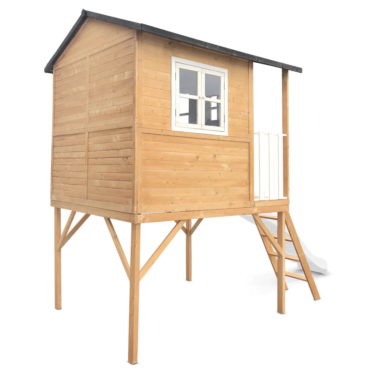 Kids Wooden Cubby House with 2.2m Slide, White