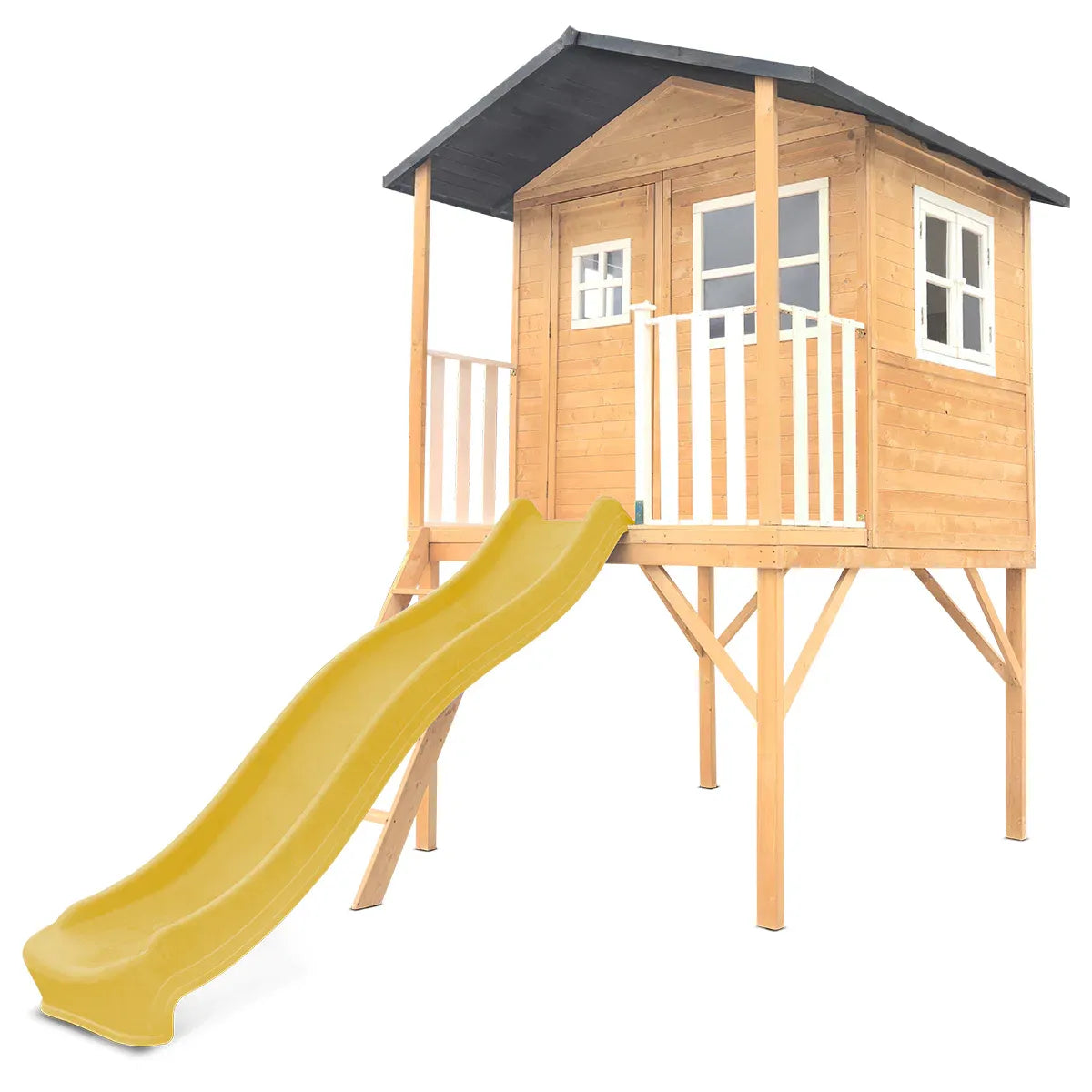 Kids Wooden Cubby House with 2.2m Slide, Yellow