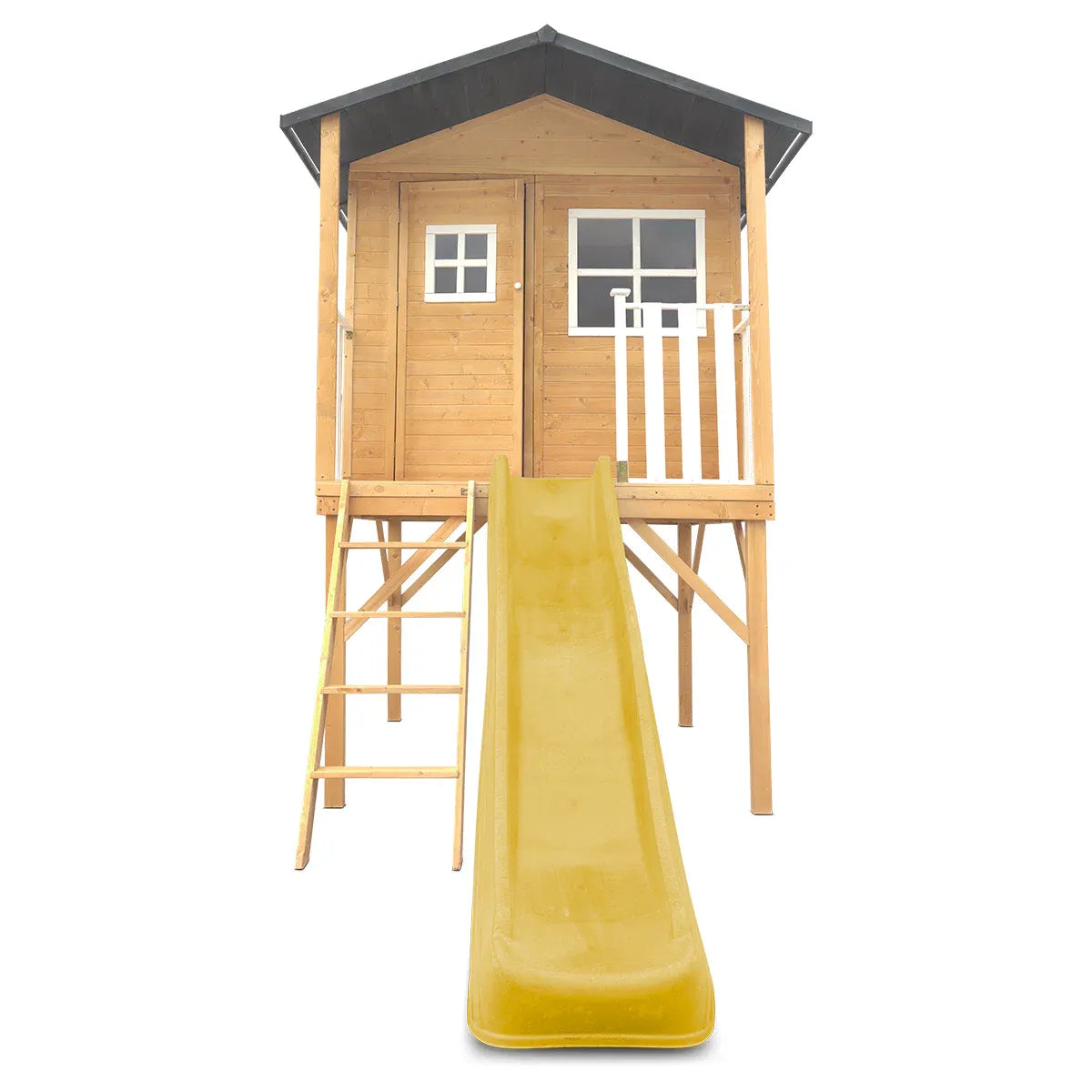 Kids Wooden Cubby House with 2.2m Slide, Yellow