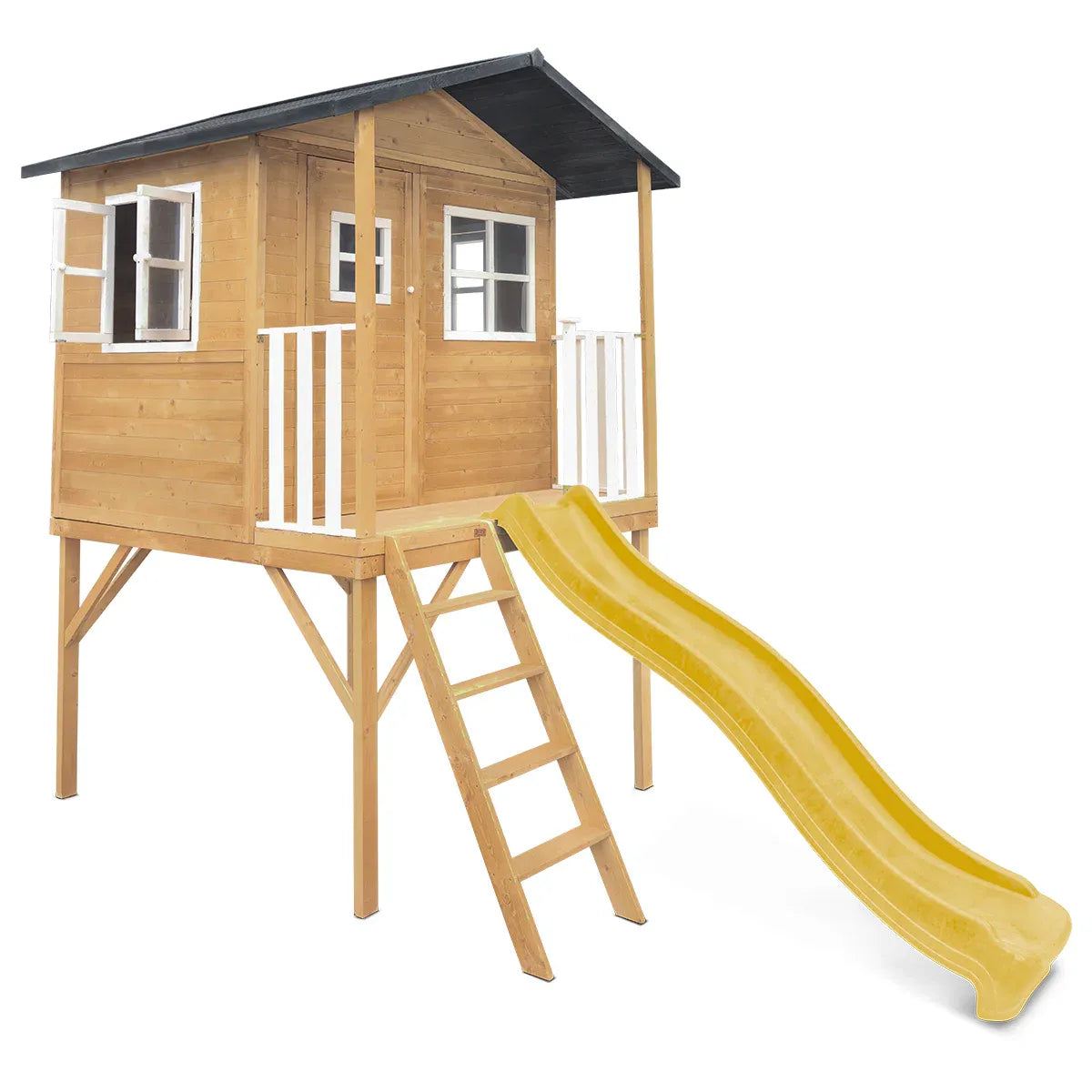 Kids Wooden Cubby House with 2.2m Slide, Yellow