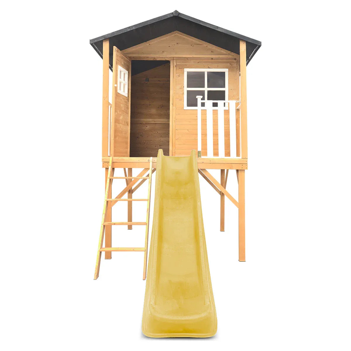 Kids Wooden Cubby House with 2.2m Slide, Yellow
