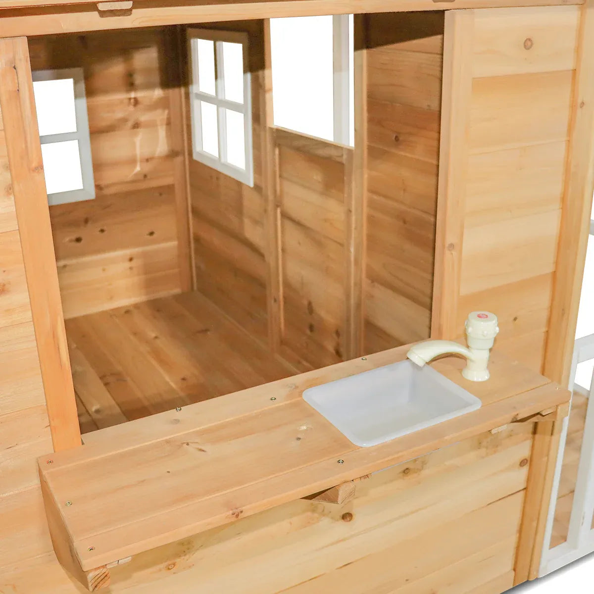 Wooden Cubby House with Veranda and Flower Bed