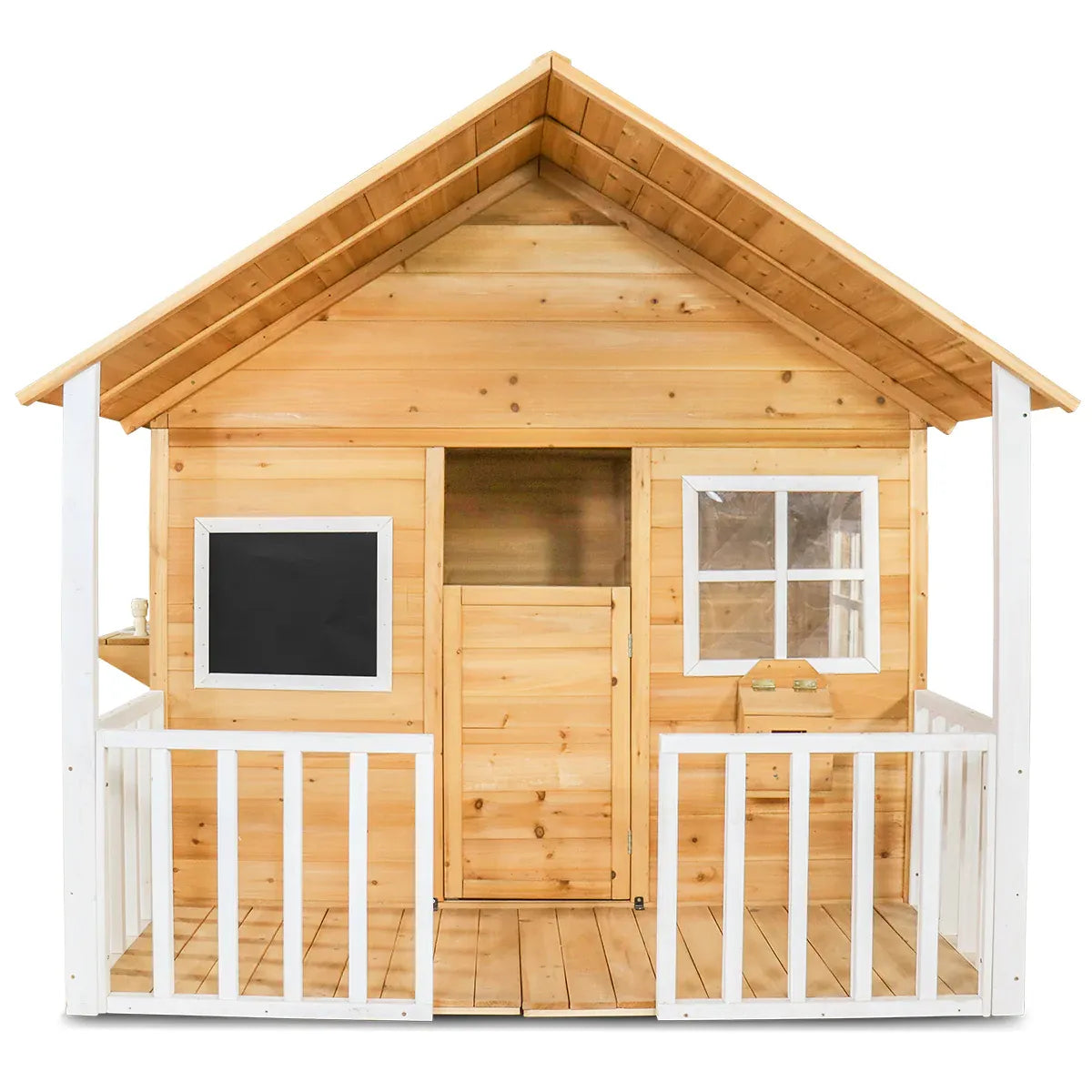 Wooden Cubby House with Veranda, Letterbox and Flower Bed