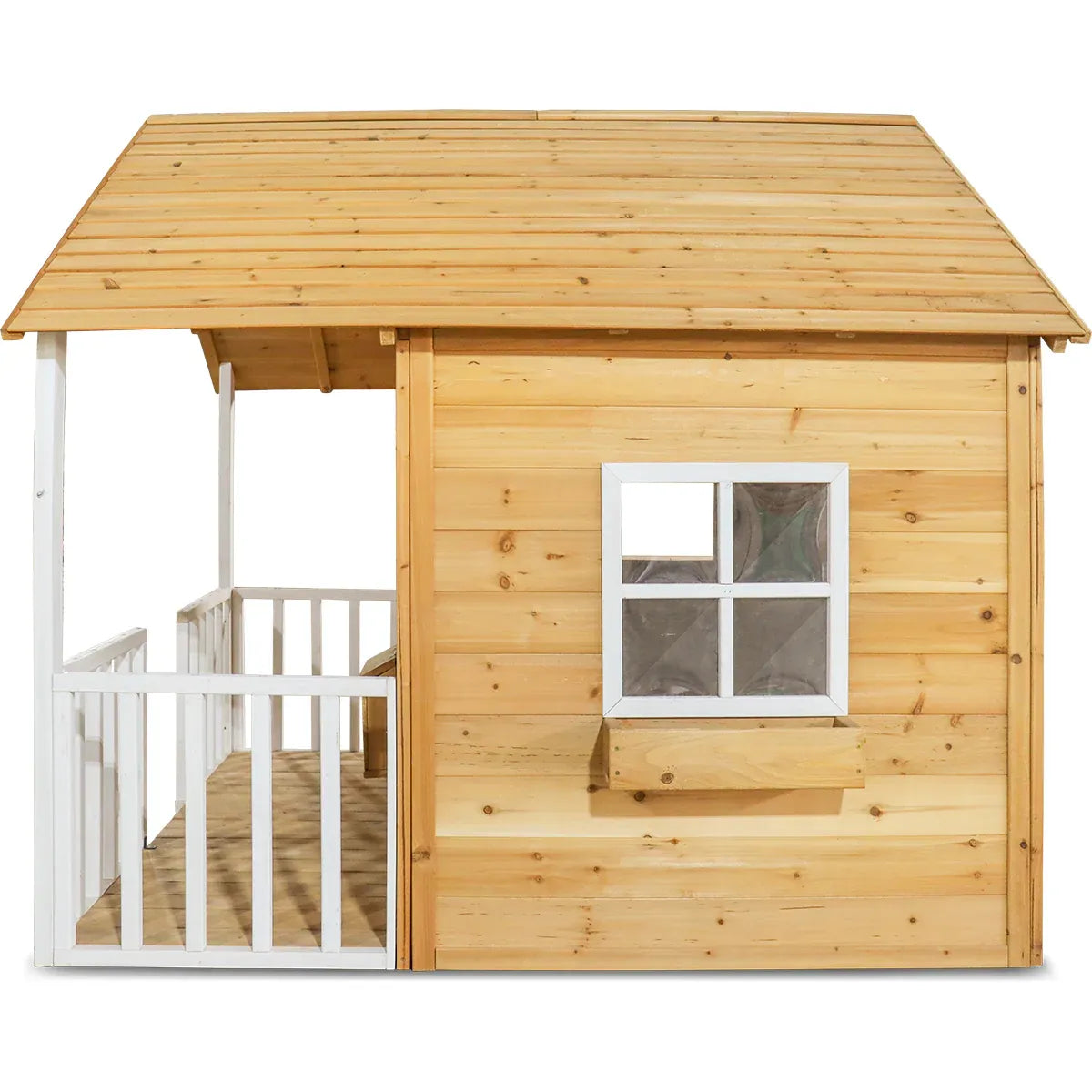 Wooden Cubby House with Veranda, Letterbox and Flower Bed