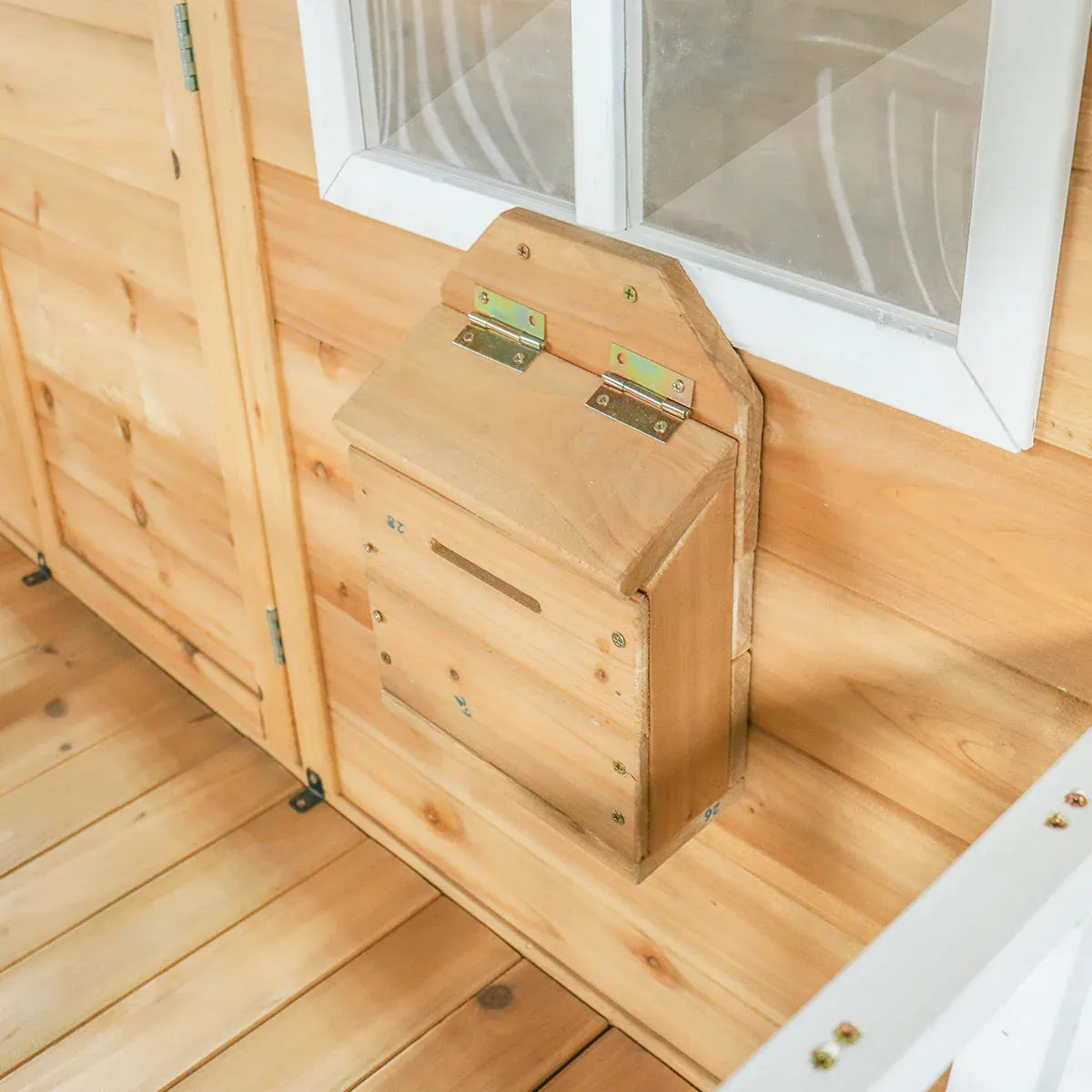 Wooden Cubby House with Veranda, Letterbox and Flower Bed