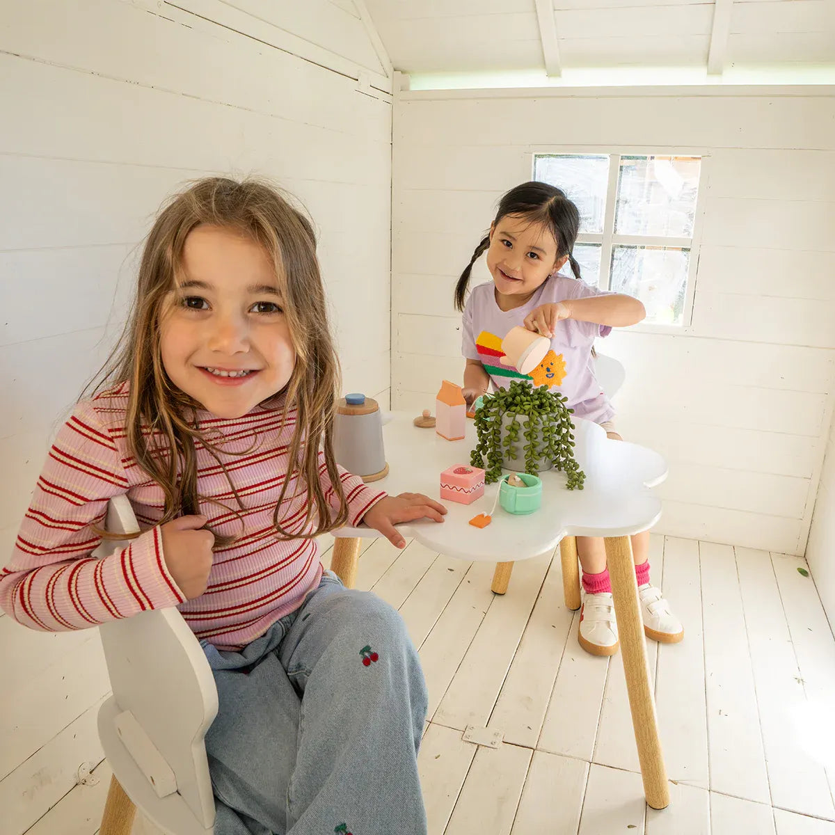 Wooden Cubby House with Veranda, Letterbox and Flower Bed