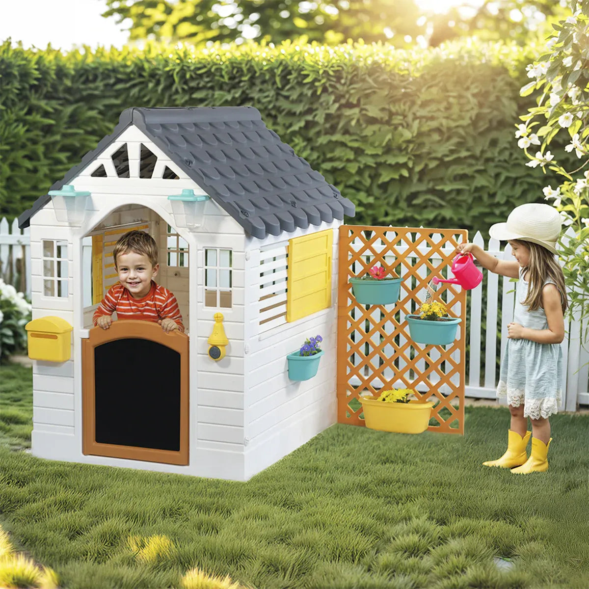 Garden playhouse with fence