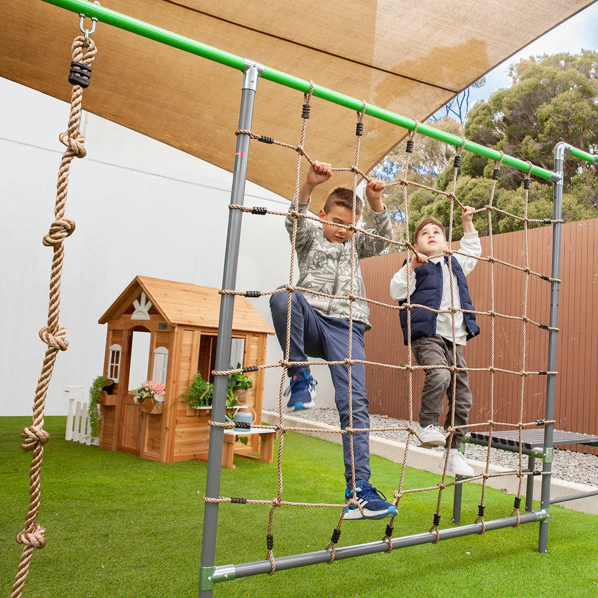 Kids Outdoor Play Centre with Flying Fox, Swings and Climbing Net