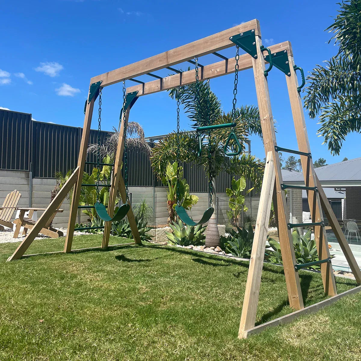 Timber 2 in 1 monkey bars and swing set view 1