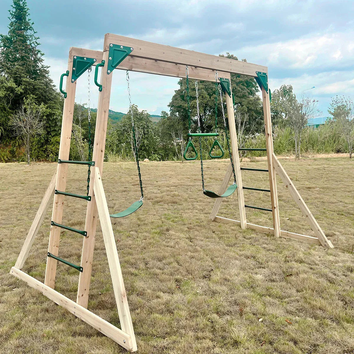 Timber 2 in 1 monkey bars and swing set view 6
