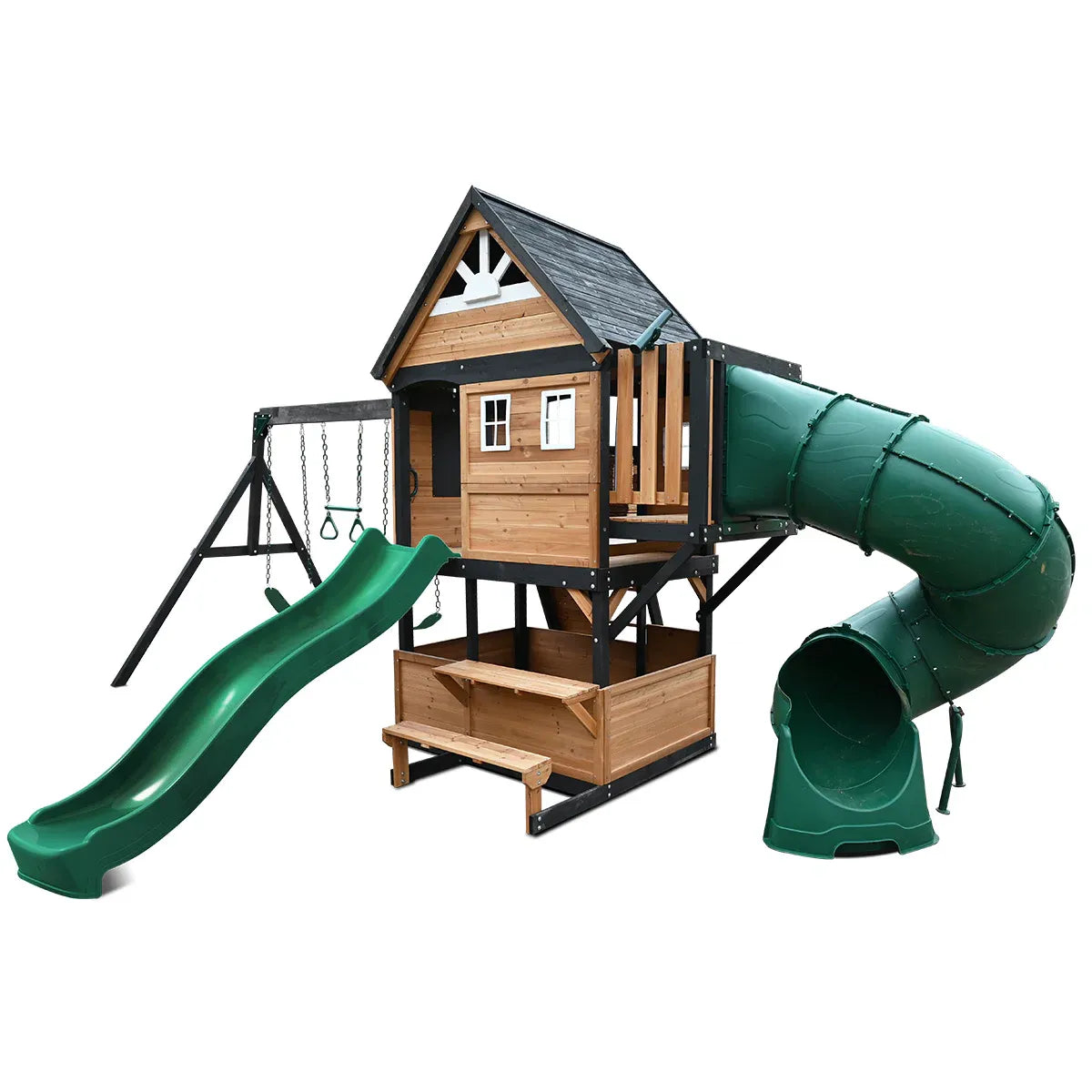 Kids Swing Set and Play Centre with 2.2m Slide, Green
