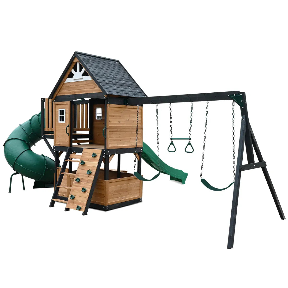 Kids Swing Set and Play Centre with 2.2m Slide, Green