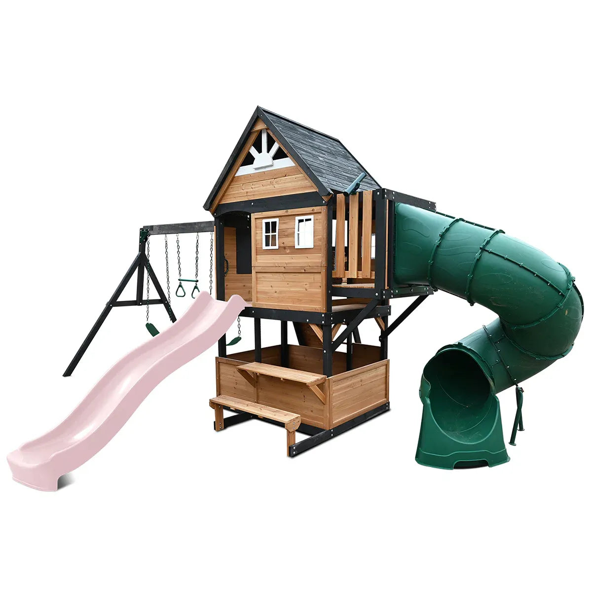 Kids Swing Set and Play Centre with 2.2m Slide, Pastel Pink