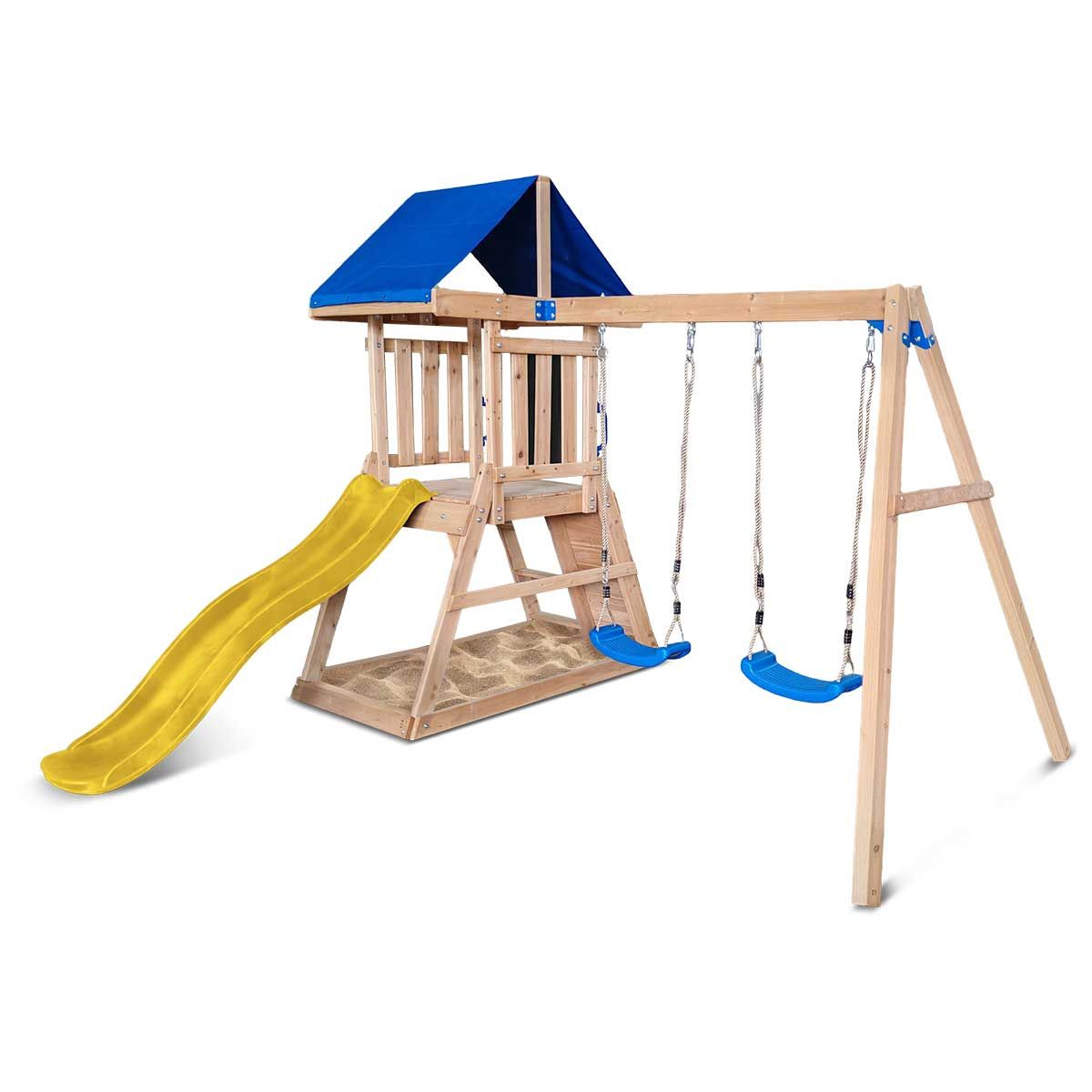 Kids Swing Set and Play Centre with 1.8m Slide, Yellow