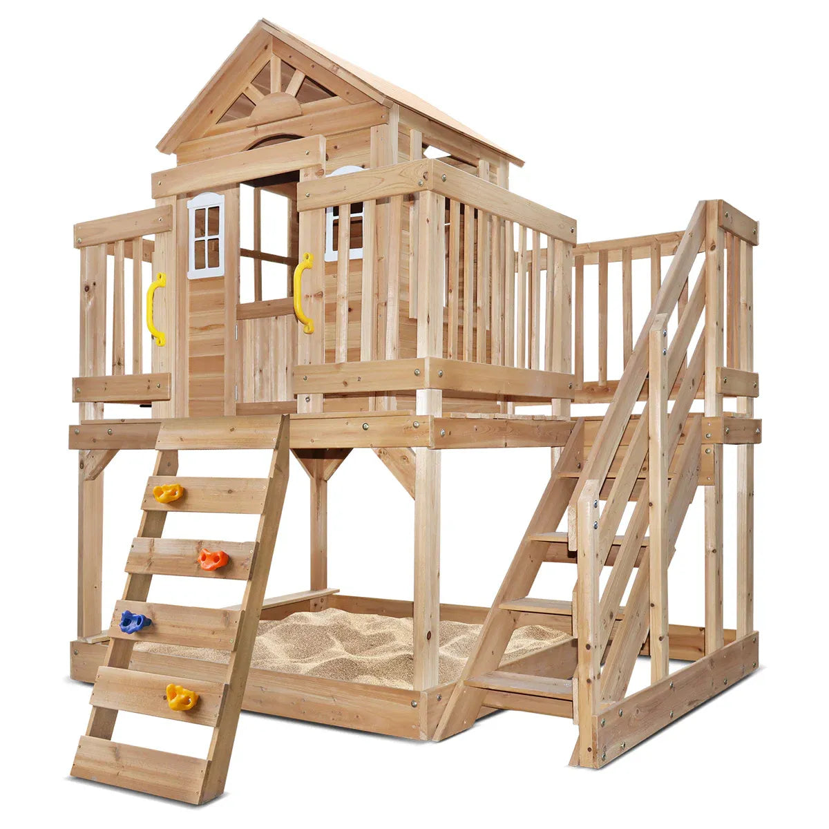 Kids Wooden Play Centre with Rock Climbing Wall, Sandpit and Play Kitchen