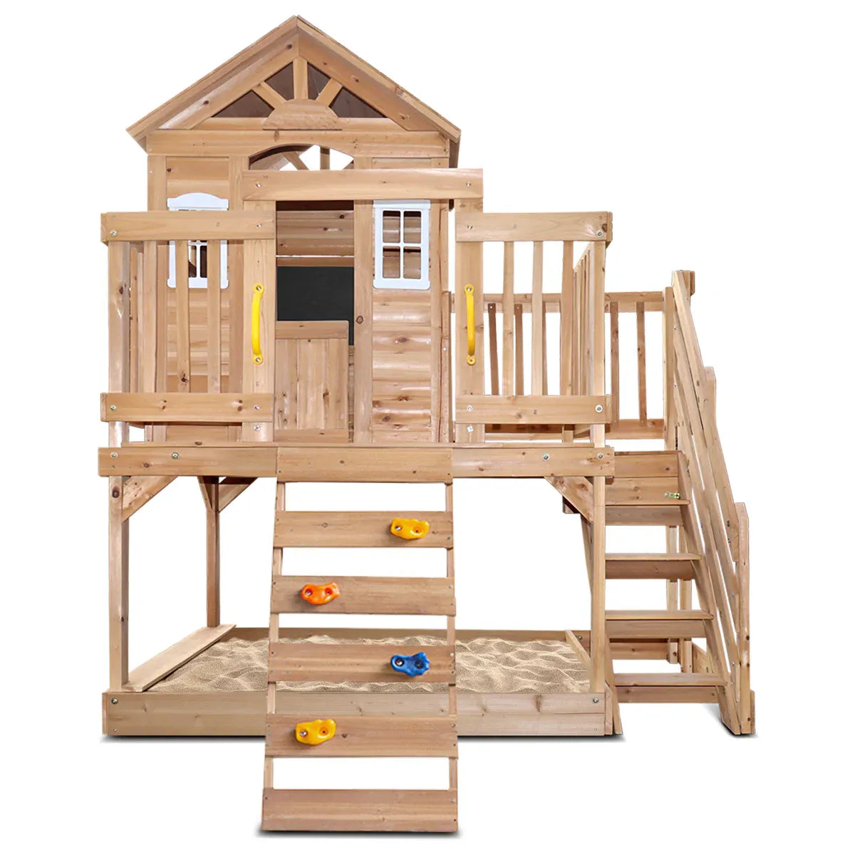 Kids Wooden Play Centre with Rock Climbing Wall, Sandpit and Play Kitchen