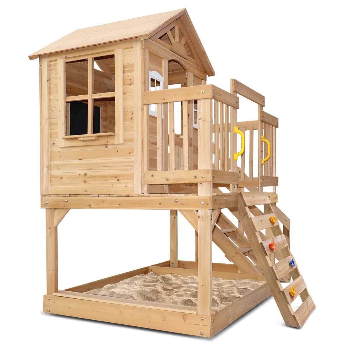Kids Wooden Play Centre with Rock Climbing Wall, Sandpit and Play Kitchen