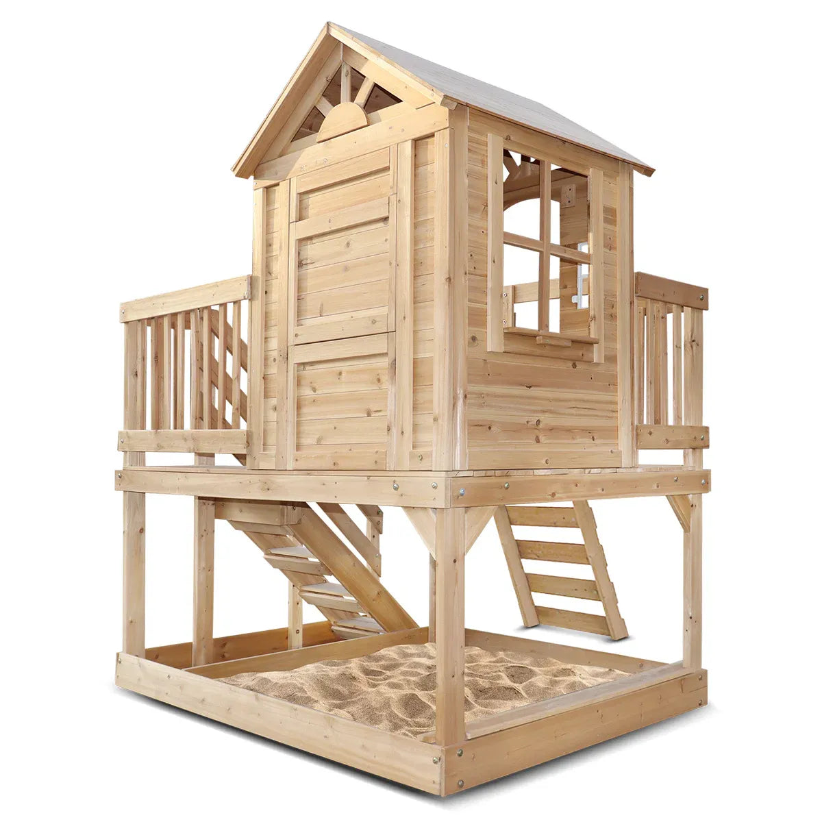 Kids Wooden Play Centre with Rock Climbing Wall, Sandpit and Play Kitchen