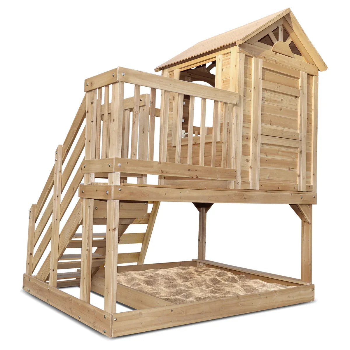 Kids Wooden Play Centre with Rock Climbing Wall, Sandpit and Play Kitchen