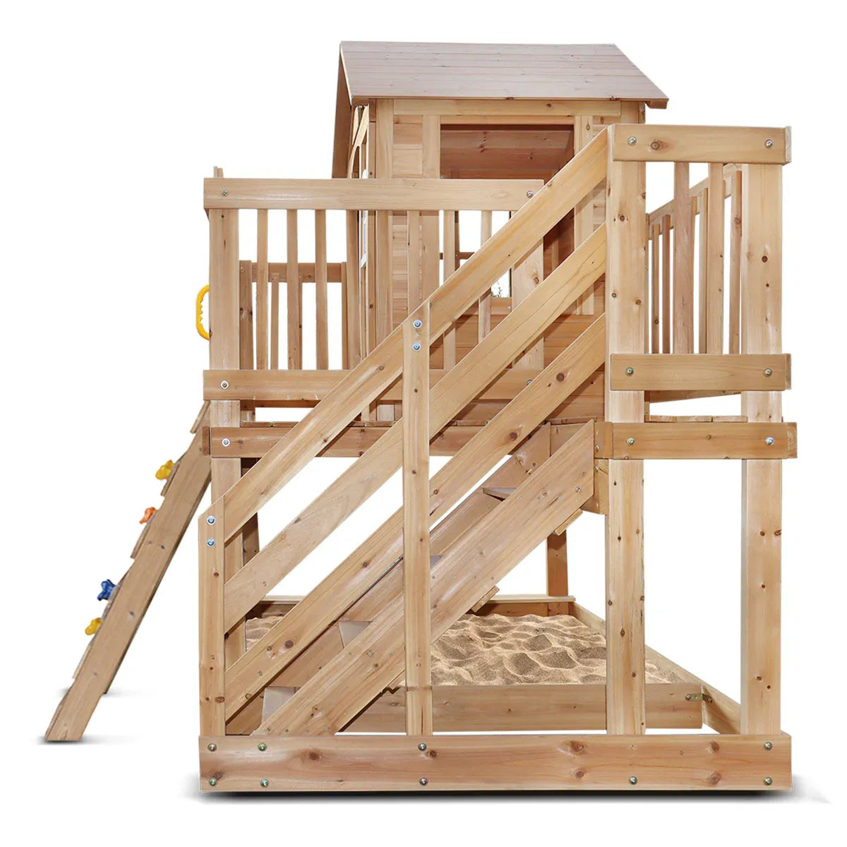 Kids Wooden Play Centre with Rock Climbing Wall, Sandpit and Play Kitchen