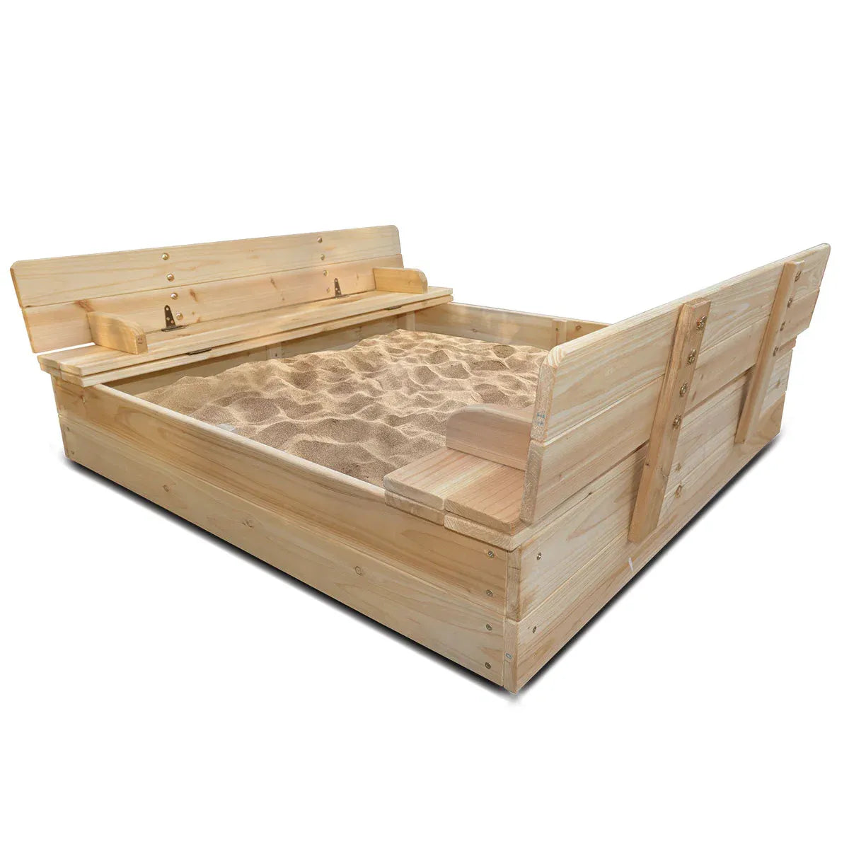 Square Timber Sandpit with Folding Seats, 100cm