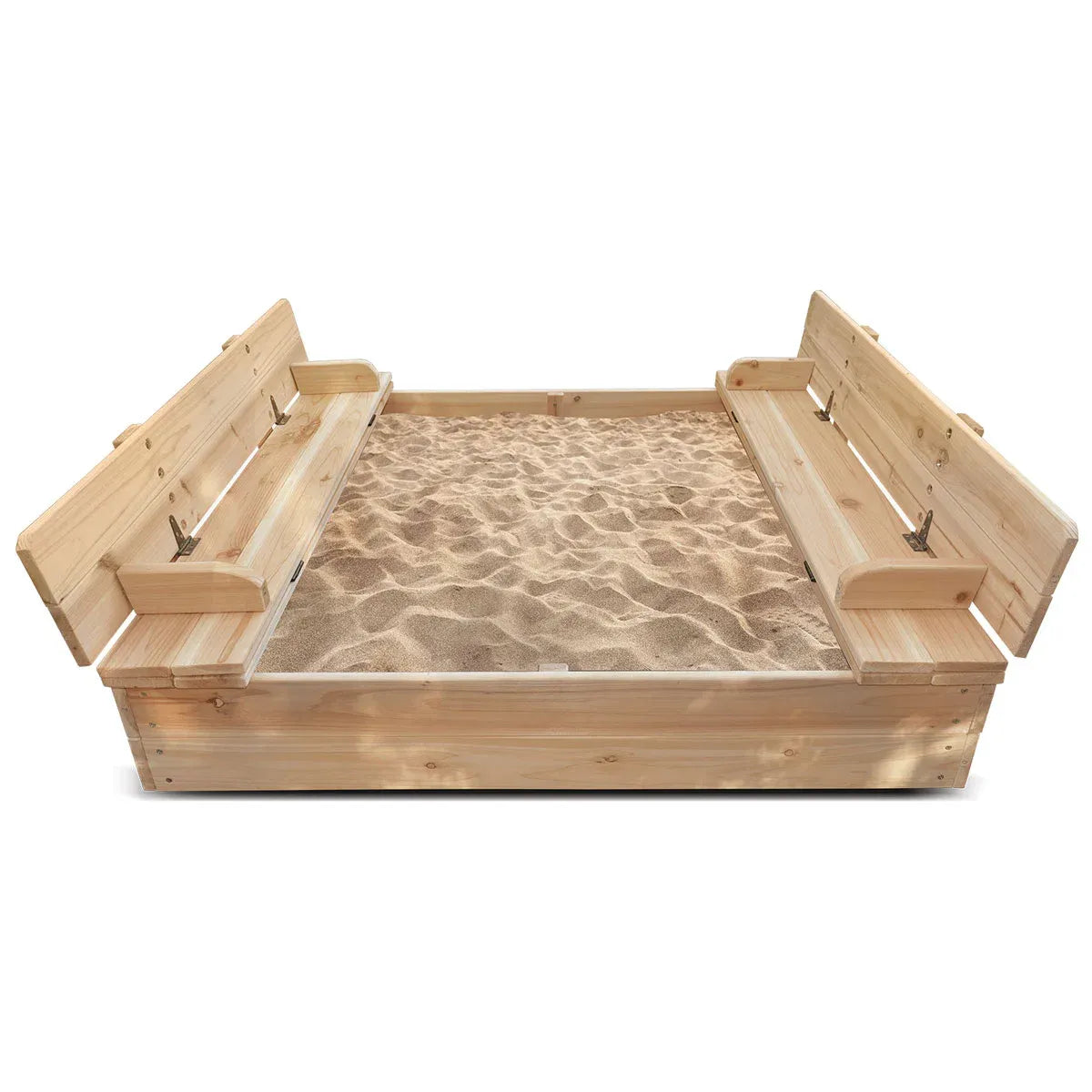 Square Timber Sandpit with Folding Seats, 100cm
