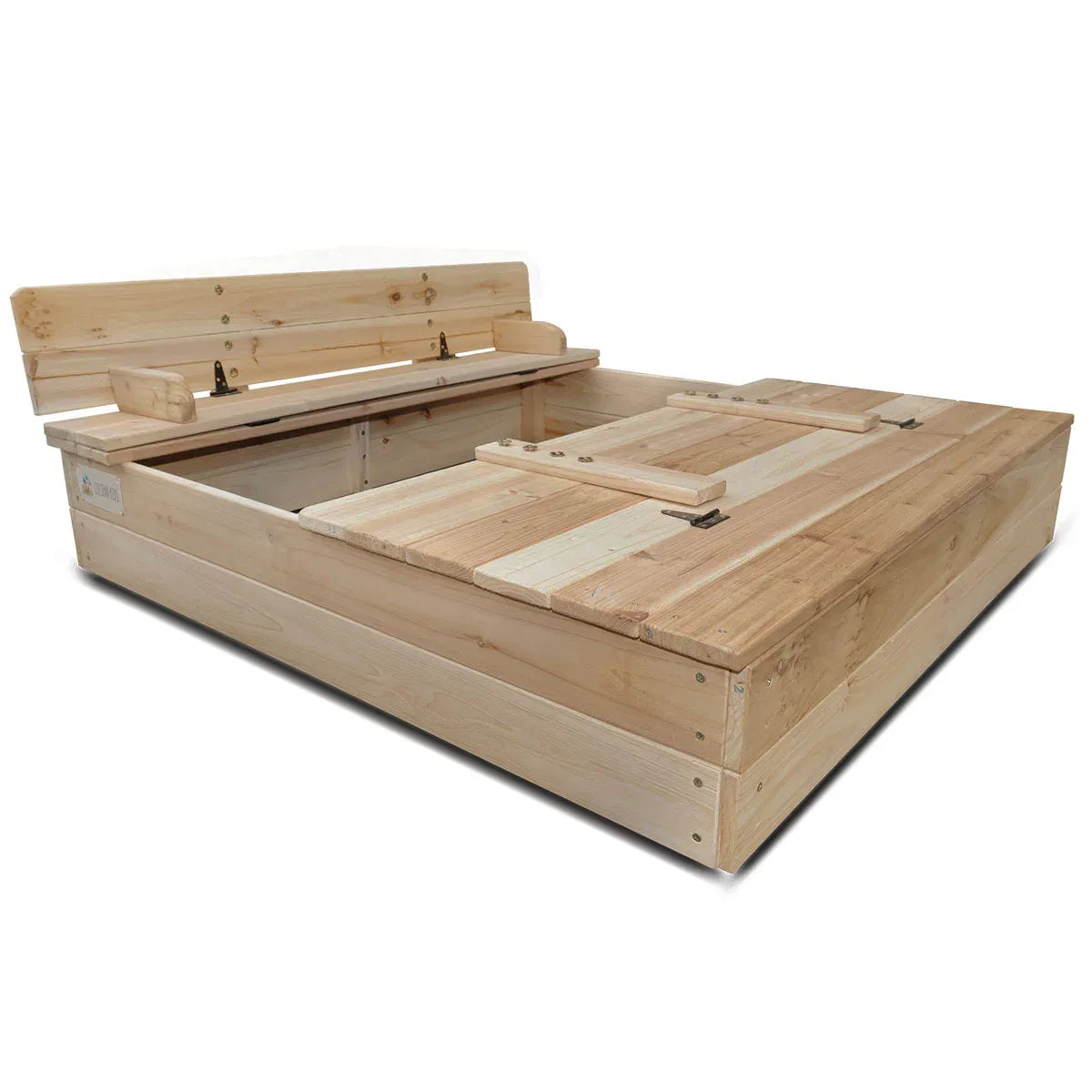 Square Timber Sandpit with Folding Seats, 100cm