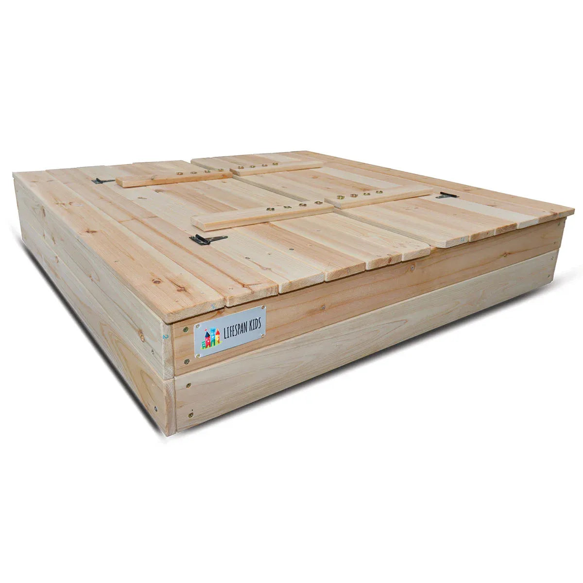 Square Timber Sandpit with Folding Seats, 100cm