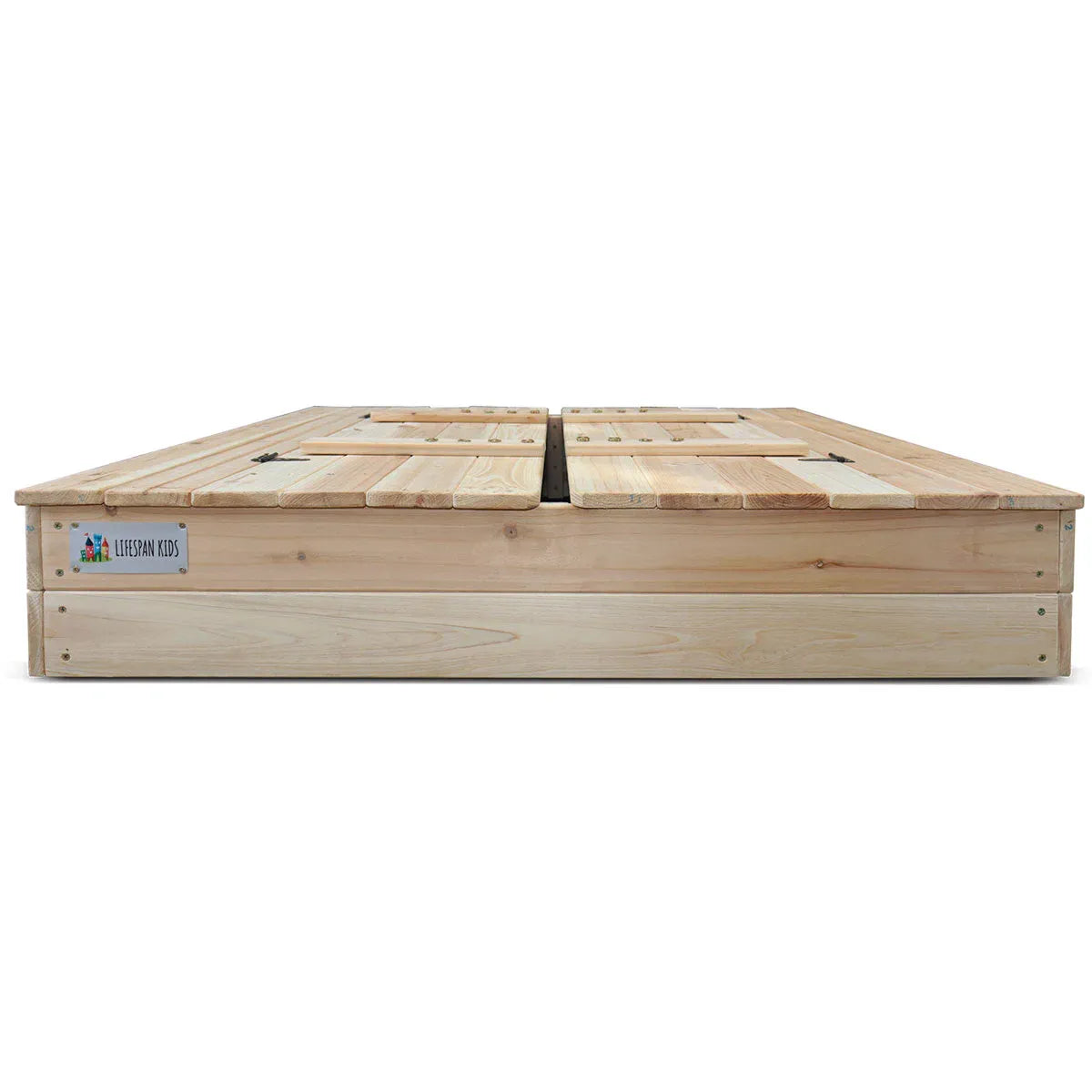 Square Timber Sandpit with Folding Seats, 100cm
