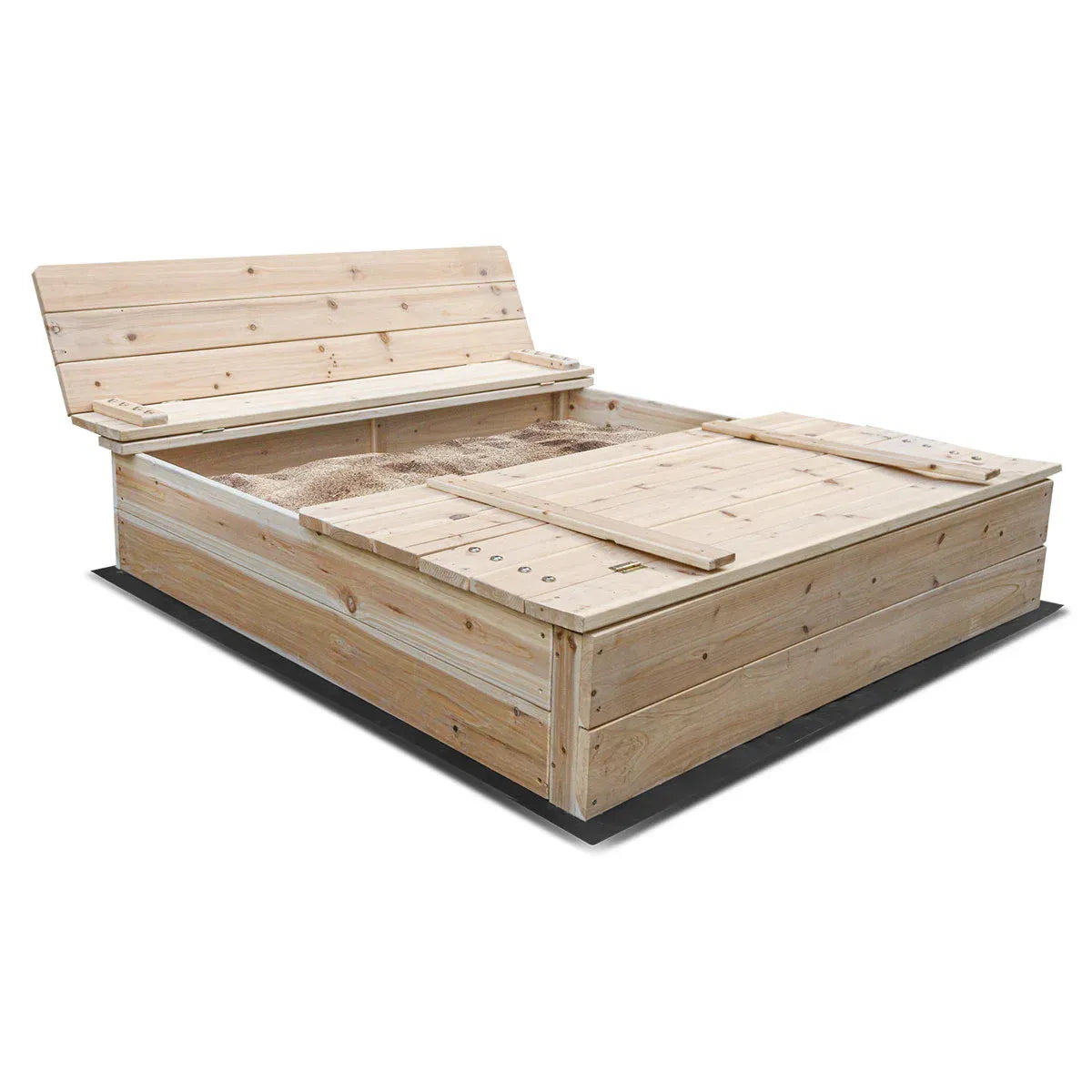 Sandpit with seats folded open