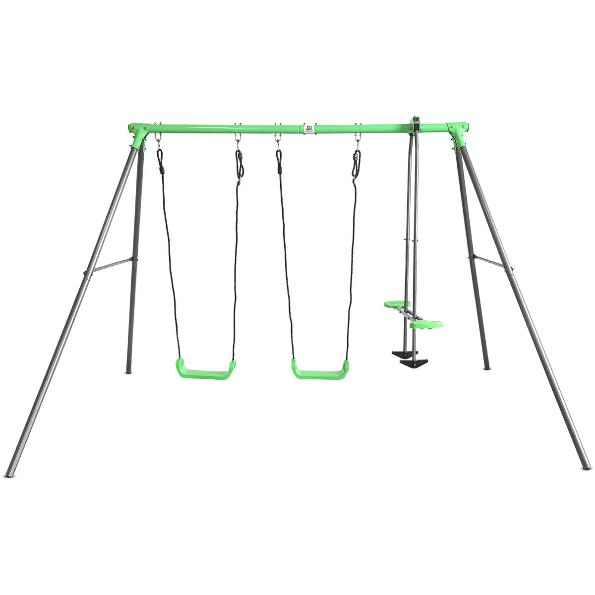 Metal swing set with dual glider and two swings